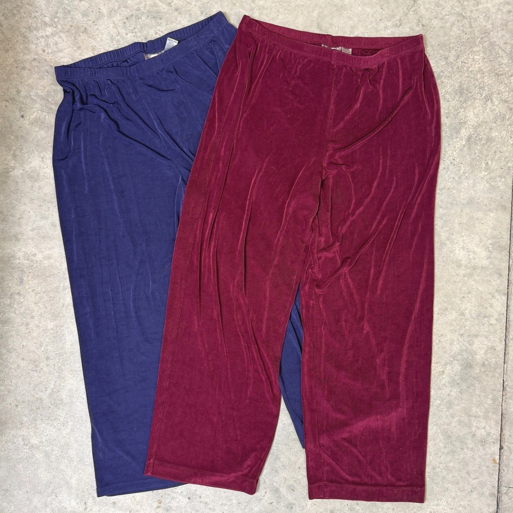 Lot of 2 Chico's Travelers Pants Women 3 XL Blue Red Slinky Knit Wide Pull On